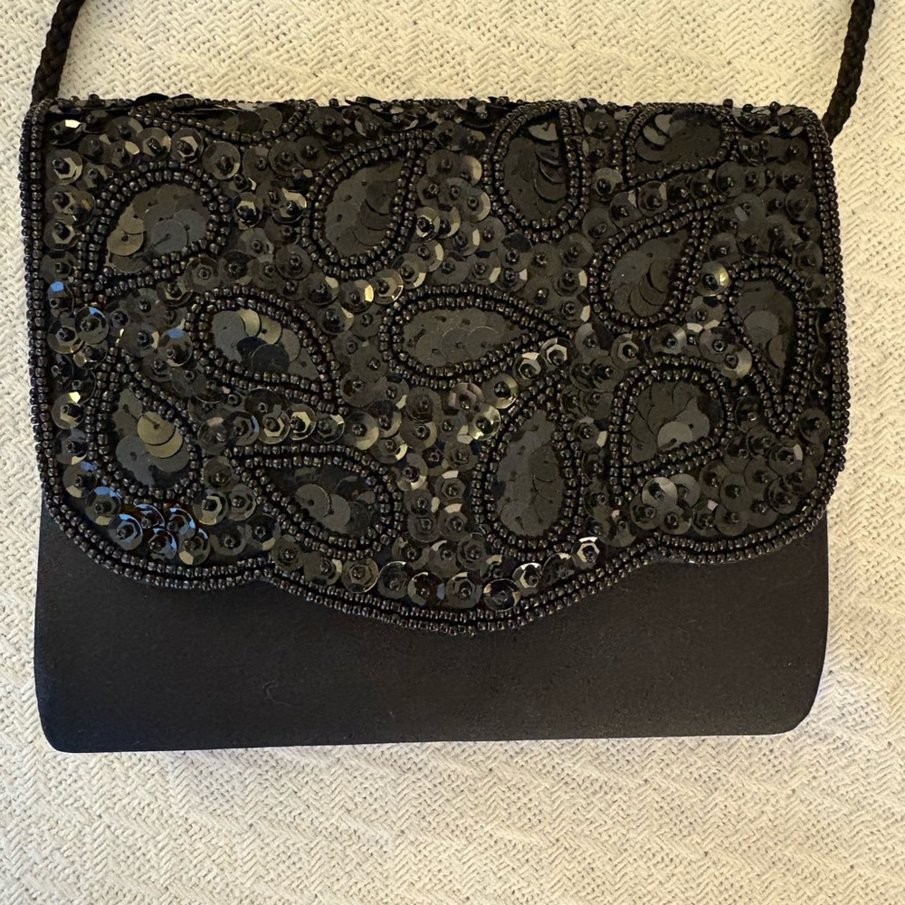 Morgan Taylor Black Sequin Clutch With Strap